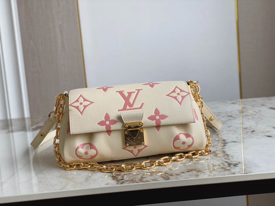 Louis Vuitton M46393 Favorite Handbag Creme and Rose Embossed Supple Grained Cowhide Leather