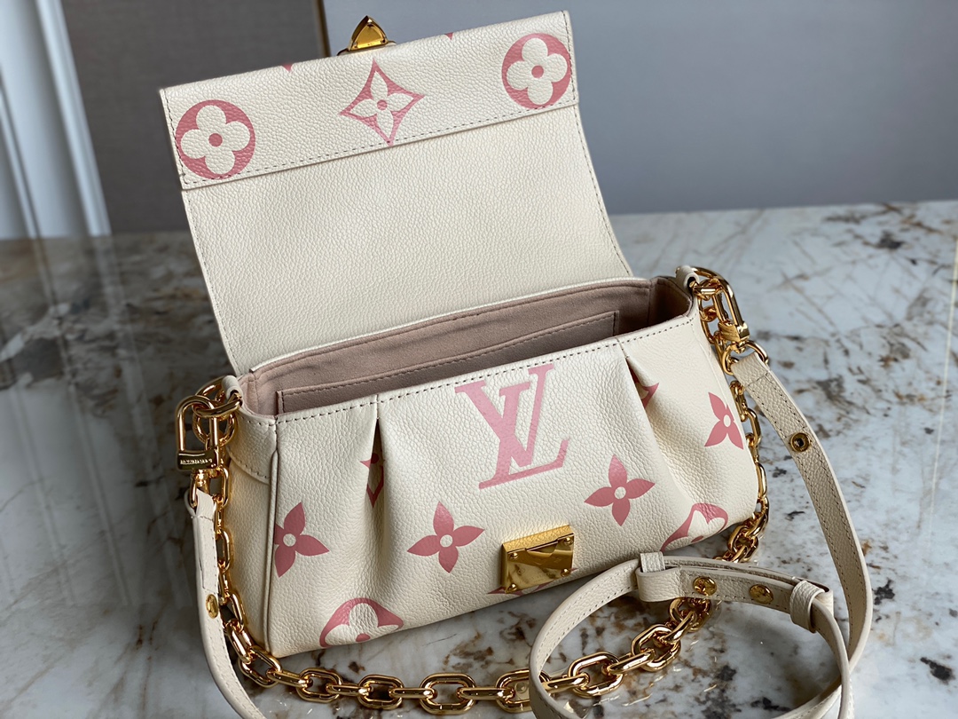 Louis Vuitton M46393 Favorite Handbag Creme and Rose Embossed Supple Grained Cowhide Leather