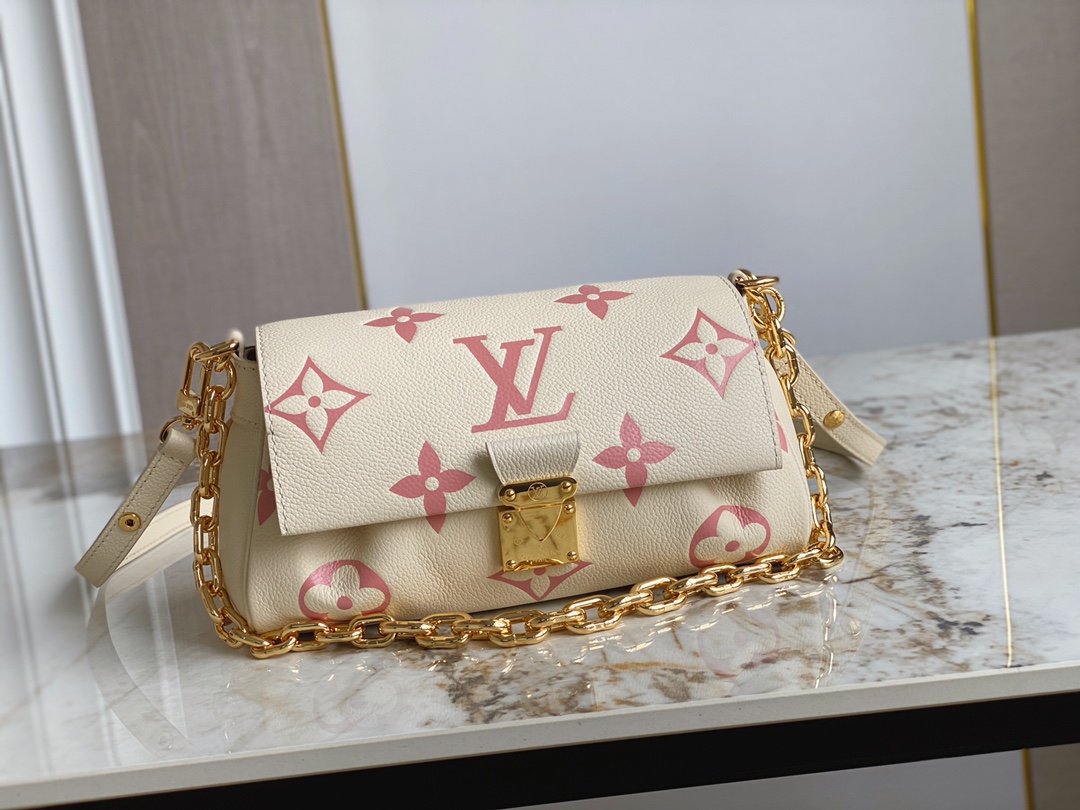 Louis Vuitton M46393 Favorite Handbag Creme and Rose Embossed Supple Grained Cowhide Leather