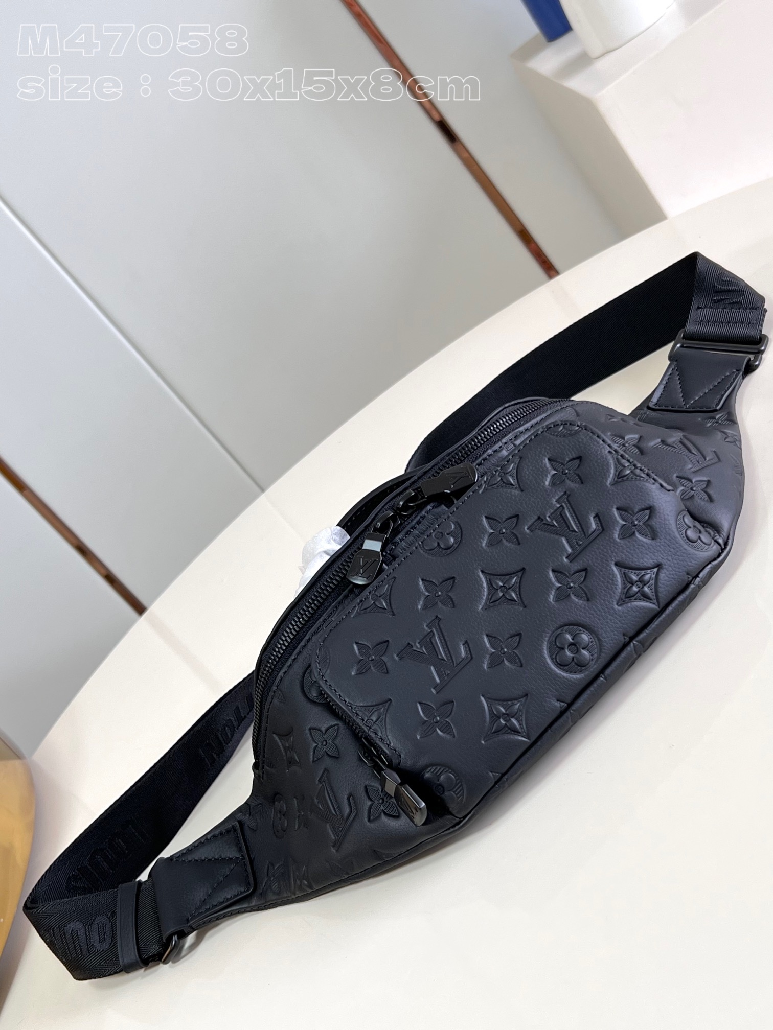 Louis Vuitton M47058 Rush Bumbag Black Monogram Shadow calfskin leather