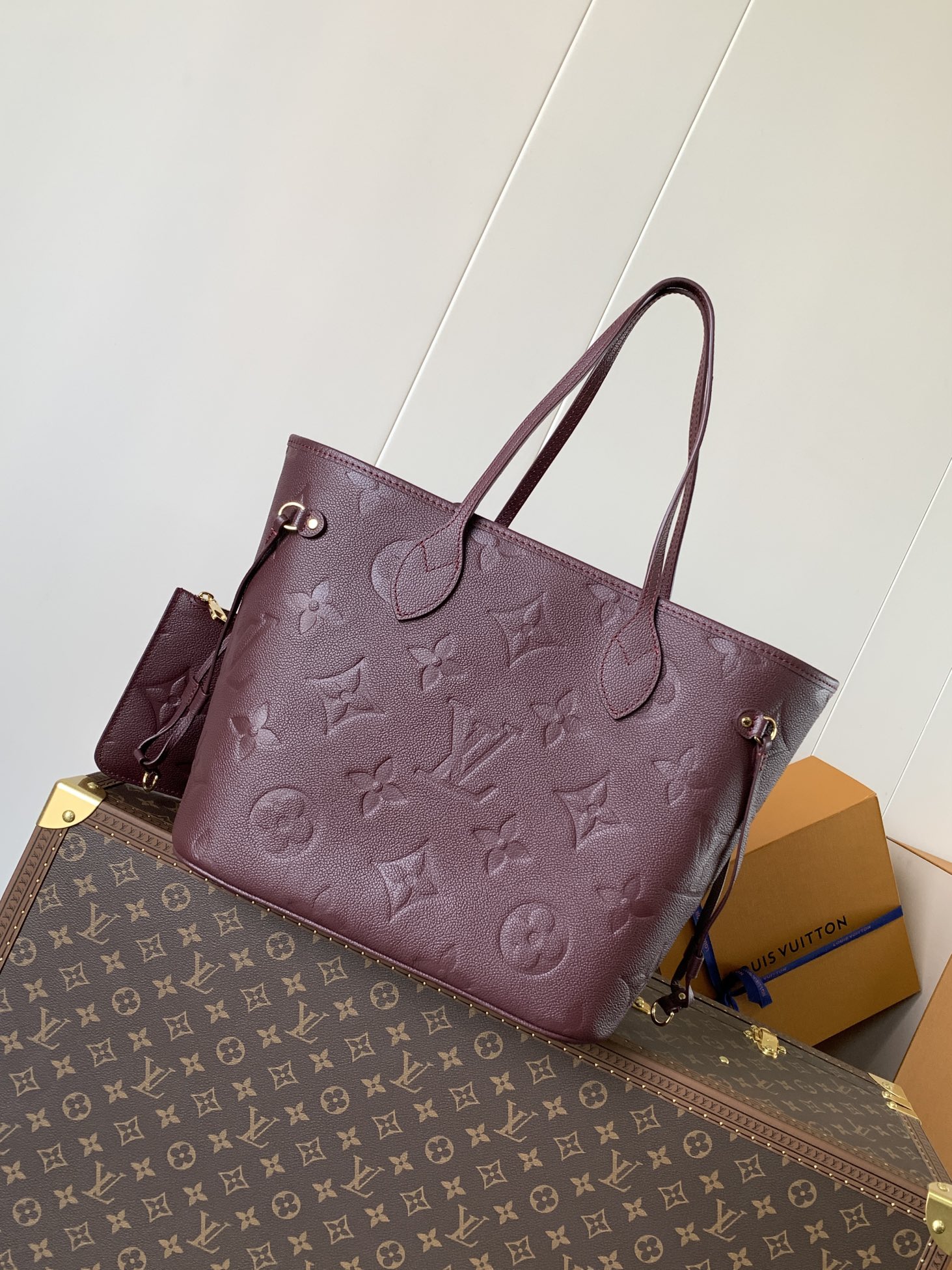 Louis Vuitton M47143 Neverfull MM Monogram Empreinte cowhide leather Dark Red