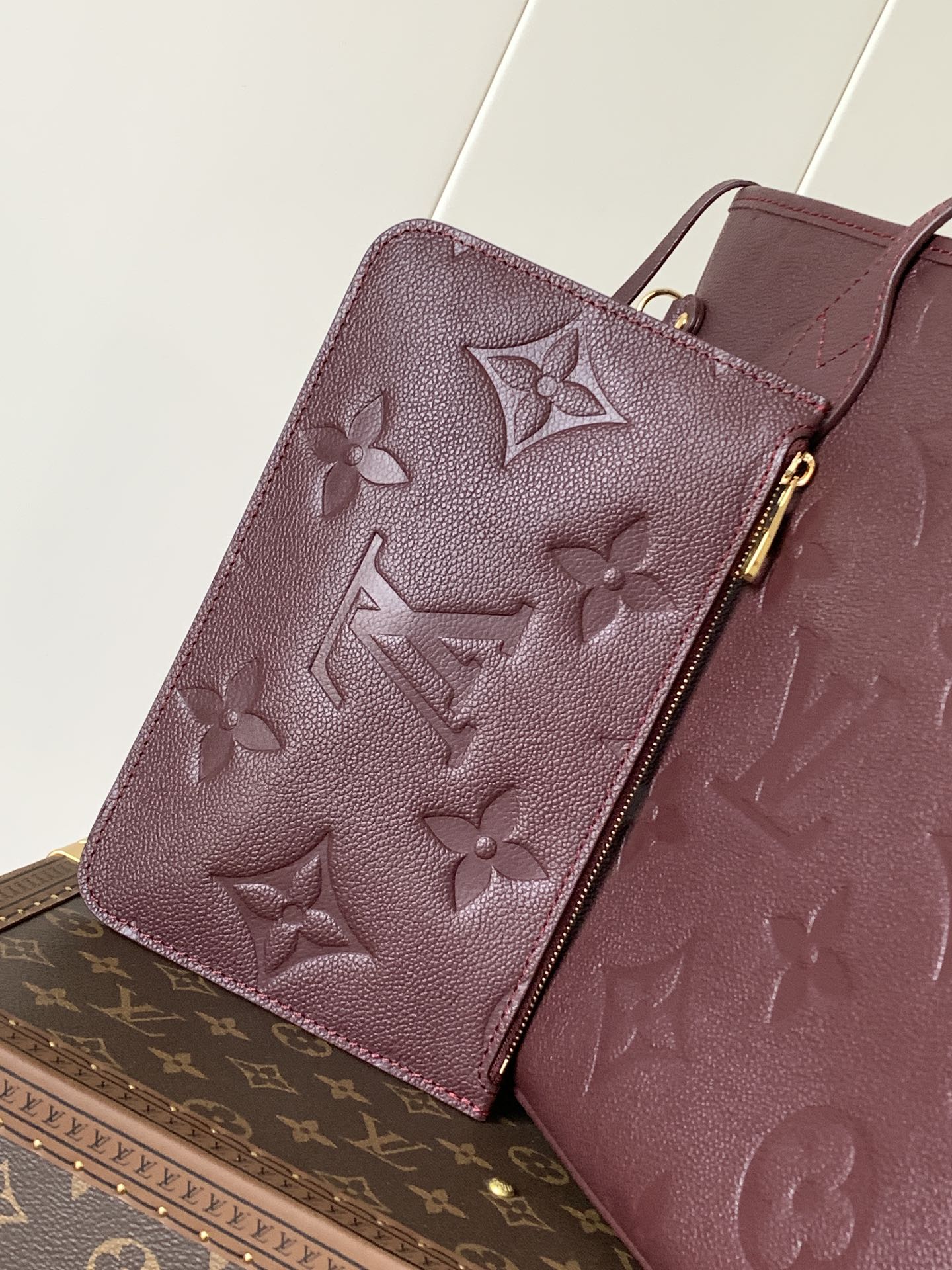 Louis Vuitton M47143 Neverfull MM Monogram Empreinte cowhide leather Dark Red