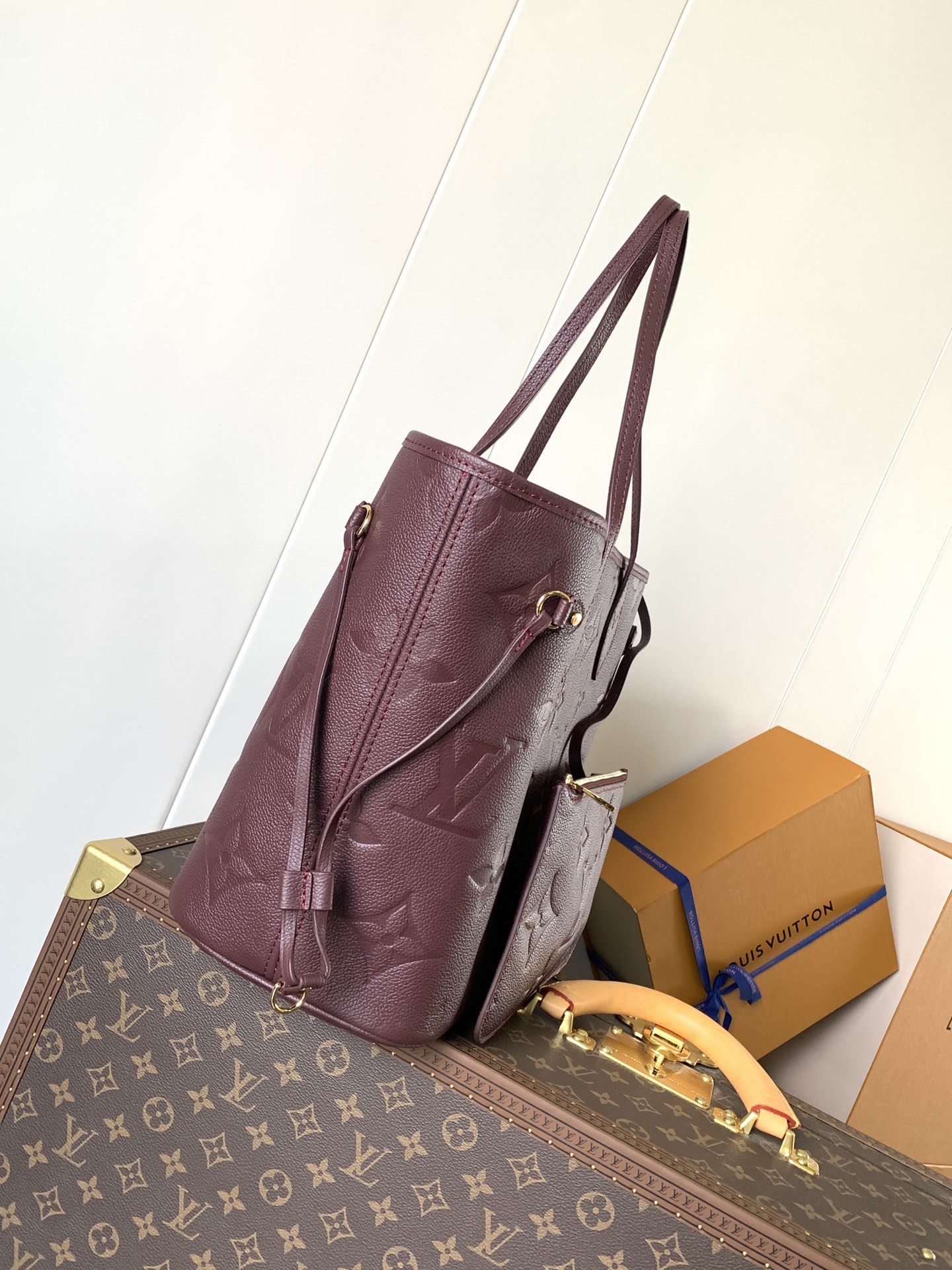Louis Vuitton M47143 Neverfull MM Monogram Empreinte cowhide leather Dark Red