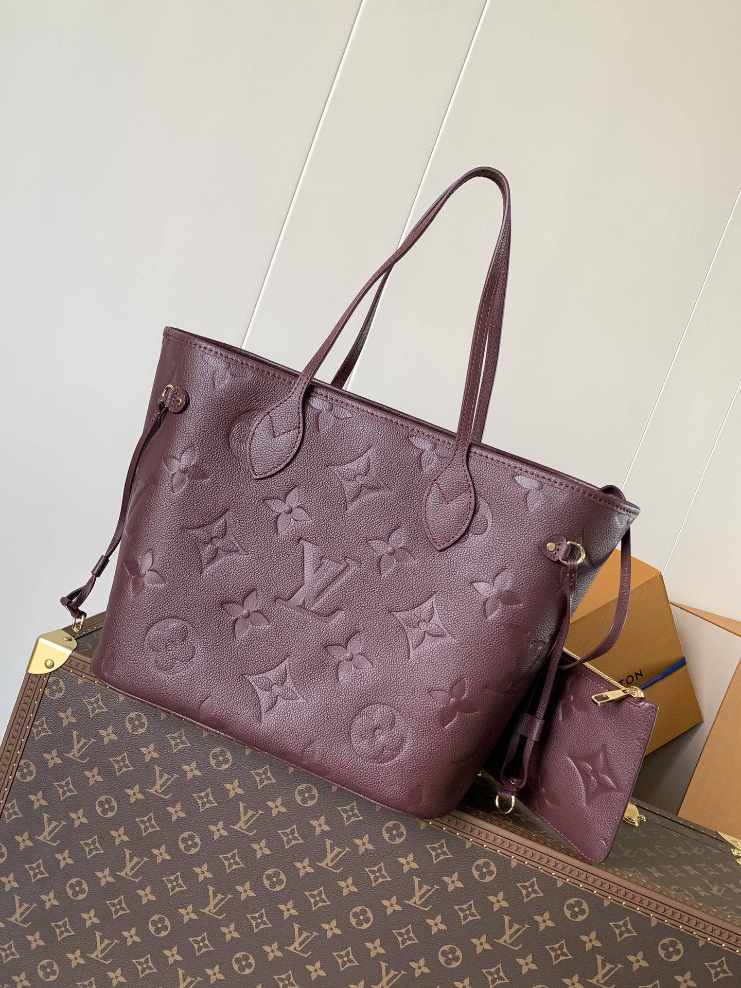 Louis Vuitton M47143 Neverfull MM Monogram Empreinte cowhide leather Dark Red