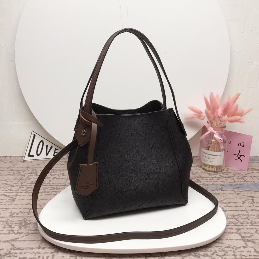 Louis Vuitton M54350 Hina PM Mahina Perforated Calf Leather Handbag Black