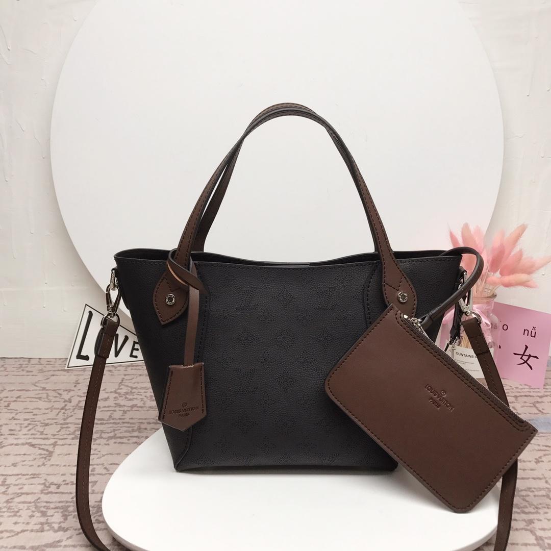 Louis Vuitton M54350 Hina PM Mahina Perforated Calf Leather Handbag Black