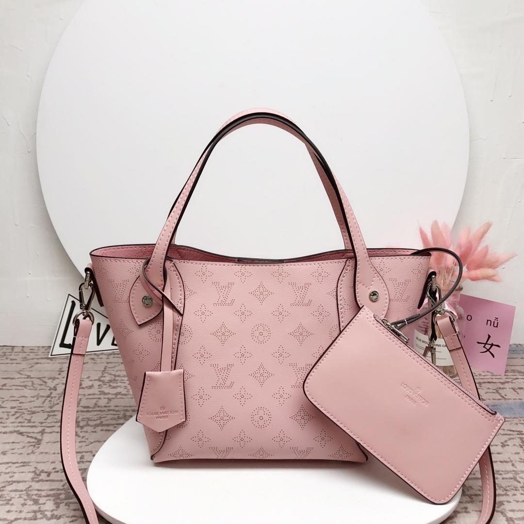 Louis Vuitton M54353 Hina PM Mahina Perforated Calf Leather Handbag Pink