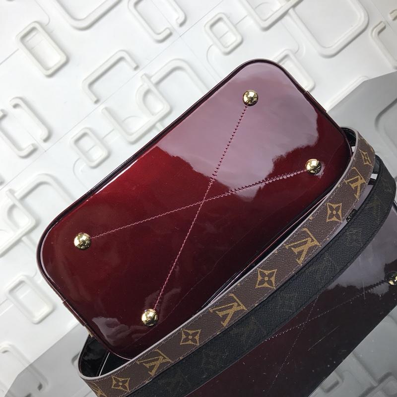 Louis Vuitton M54395 Alma PM Patent Cowhide Leather with Oversized LV Embossed Signature Red