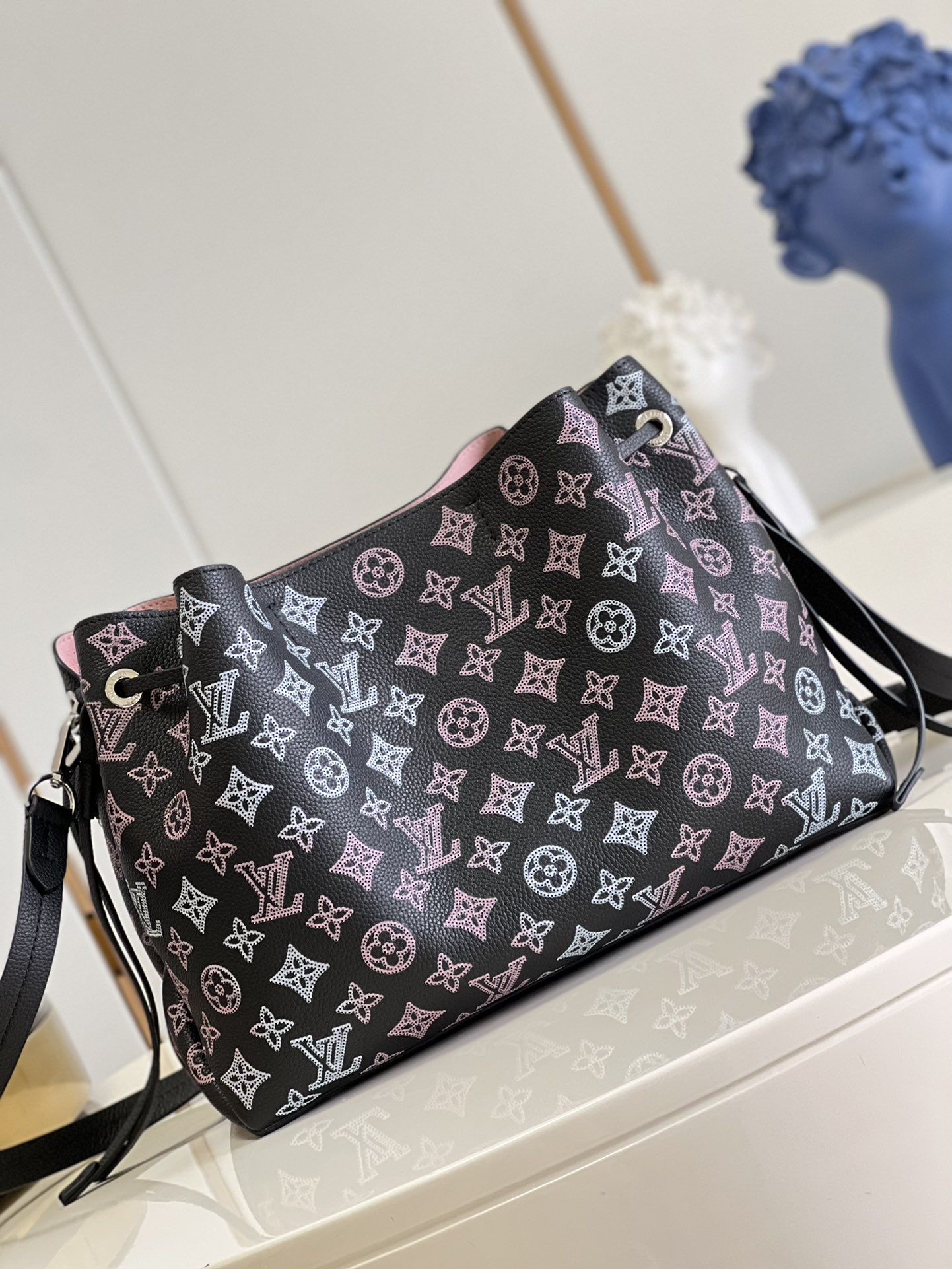Louis Vuitton M59200 Bella Tote Bag Perforated Mahina Calf Leather Black