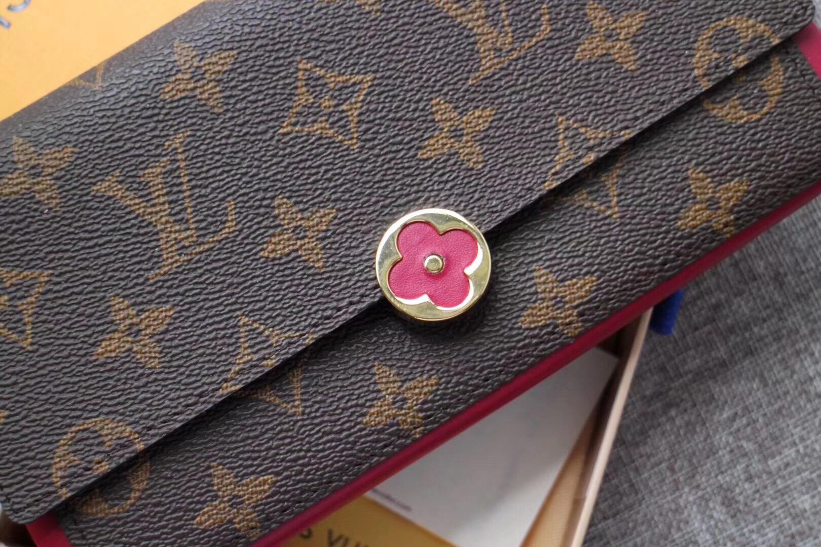 Louis Vuitton M64585 Flore Wallet Monogram Coated Canvas and Calf Leather Rose Fuchsia