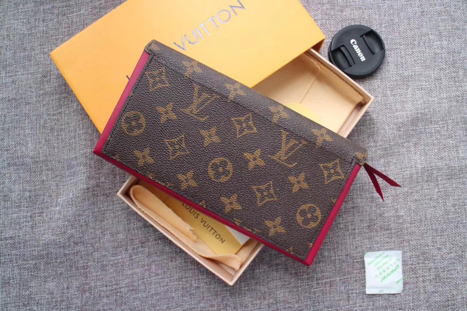 Louis Vuitton M64585 Flore Wallet Monogram Coated Canvas and Calf Leather Rose Fuchsia