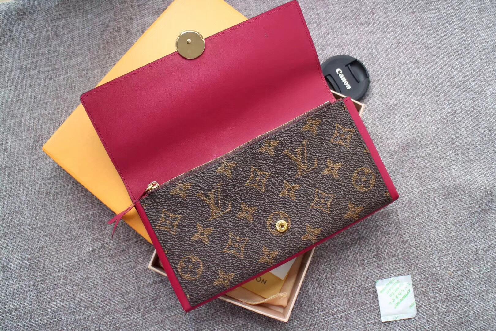 Louis Vuitton M64585 Flore Wallet Monogram Coated Canvas and Calf Leather Rose Fuchsia