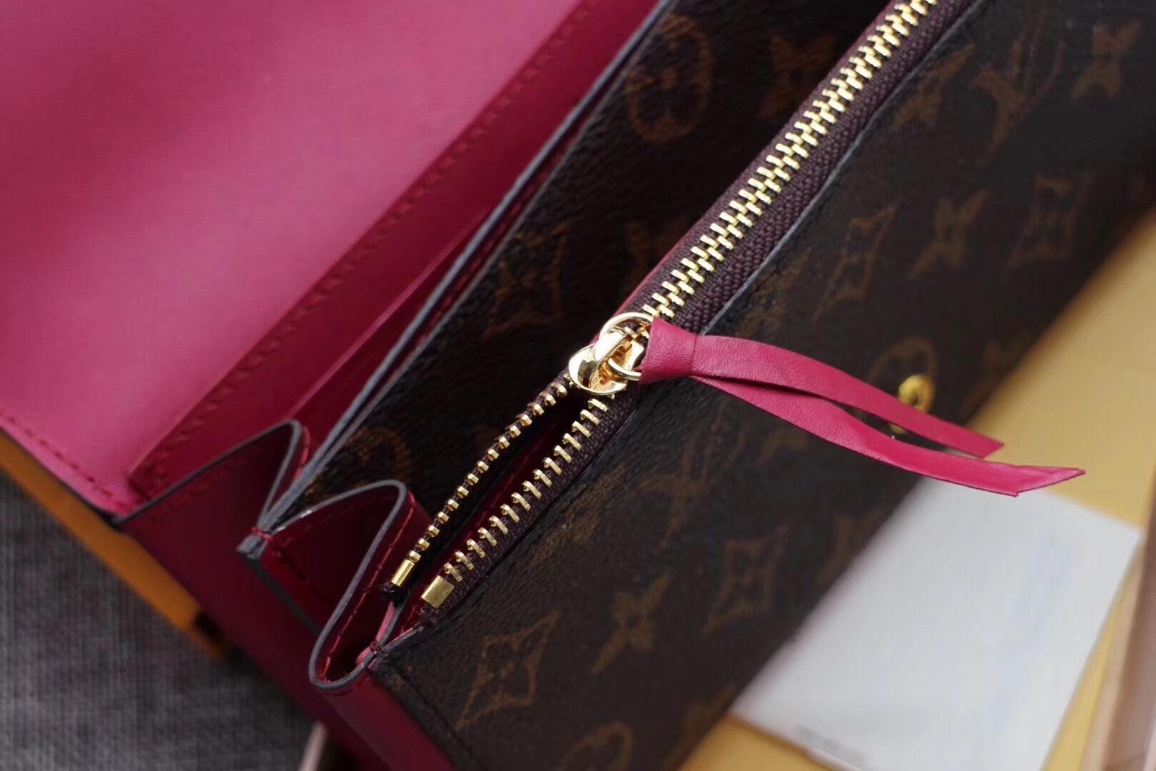 Louis Vuitton M64585 Flore Wallet Monogram Coated Canvas and Calf Leather Rose Fuchsia