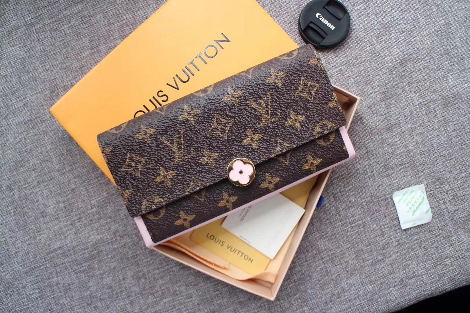 Louis Vuitton M64586 Flore Wallet Monogram Coated Canvas and Calf Leather Rose Ballerine