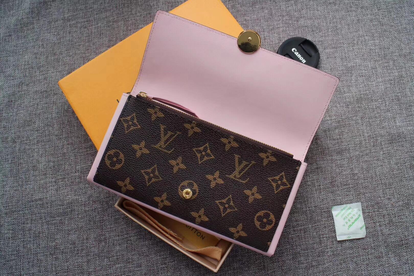 Louis Vuitton M64586 Flore Wallet Monogram Coated Canvas and Calf Leather Rose Ballerine