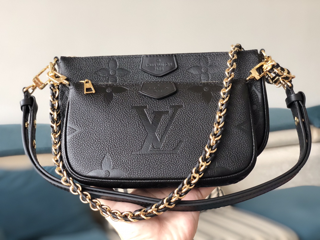 Louis Vuitton M80399 Multi Pochette Accessoires Black Embossed Supple Grained Cowhide Leather