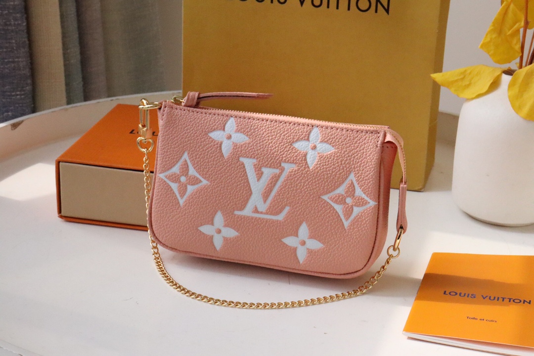 Louis Vuitton M80501 Mini Pochette Accessoires Embossed Supple Grained Cowhide Leather Rose