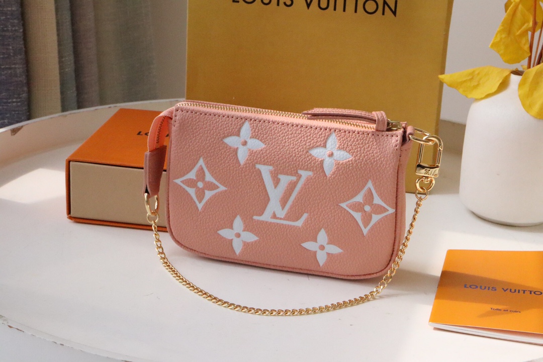 Louis Vuitton M80501 Mini Pochette Accessoires Embossed Supple Grained Cowhide Leather Rose