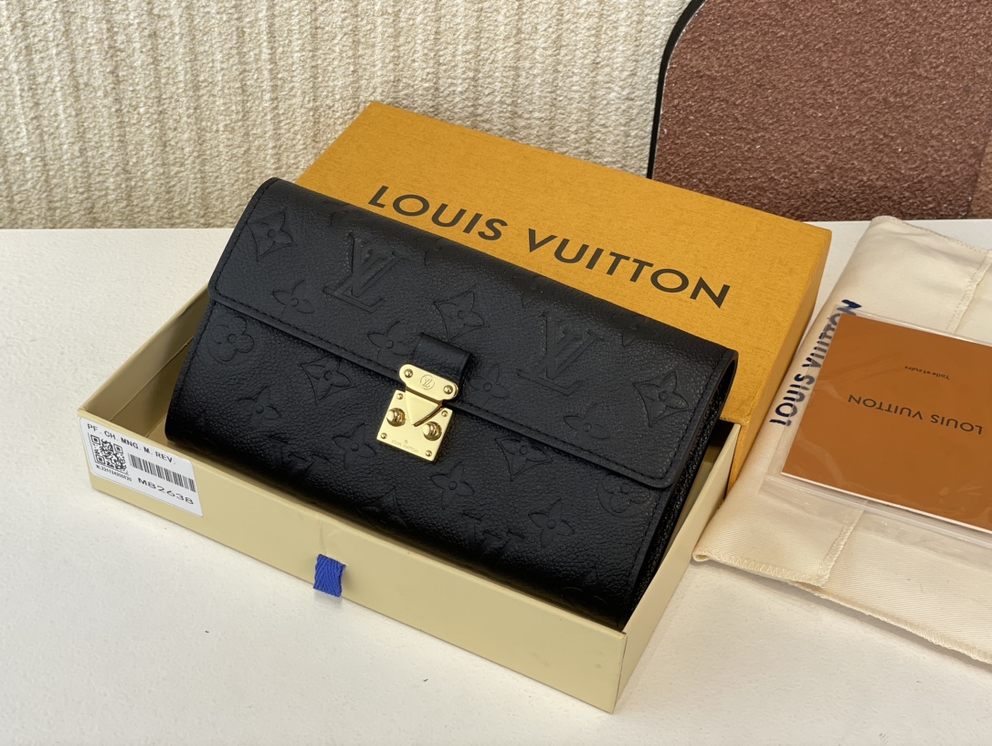 Louis Vuitton M82638 Sarah Wallet Monogram Empreinte embossed supple grained cowhide leather Black