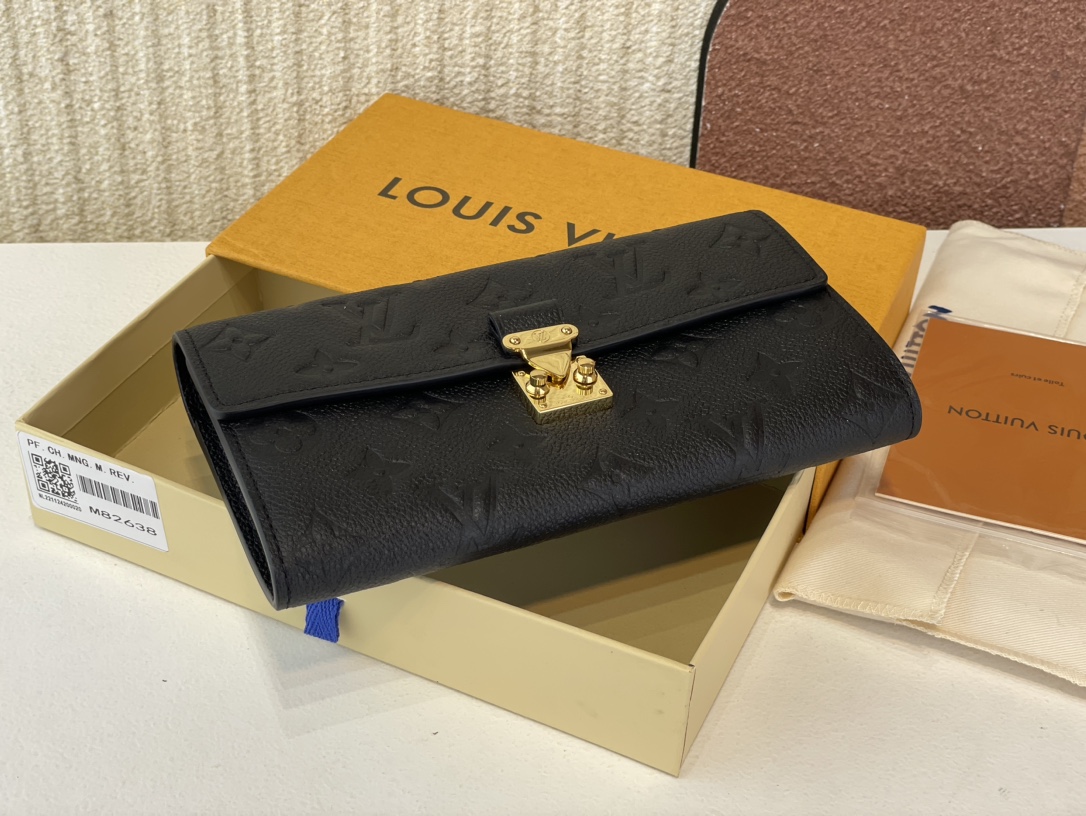 Louis Vuitton M82638 Sarah Wallet Monogram Empreinte embossed supple grained cowhide leather Black
