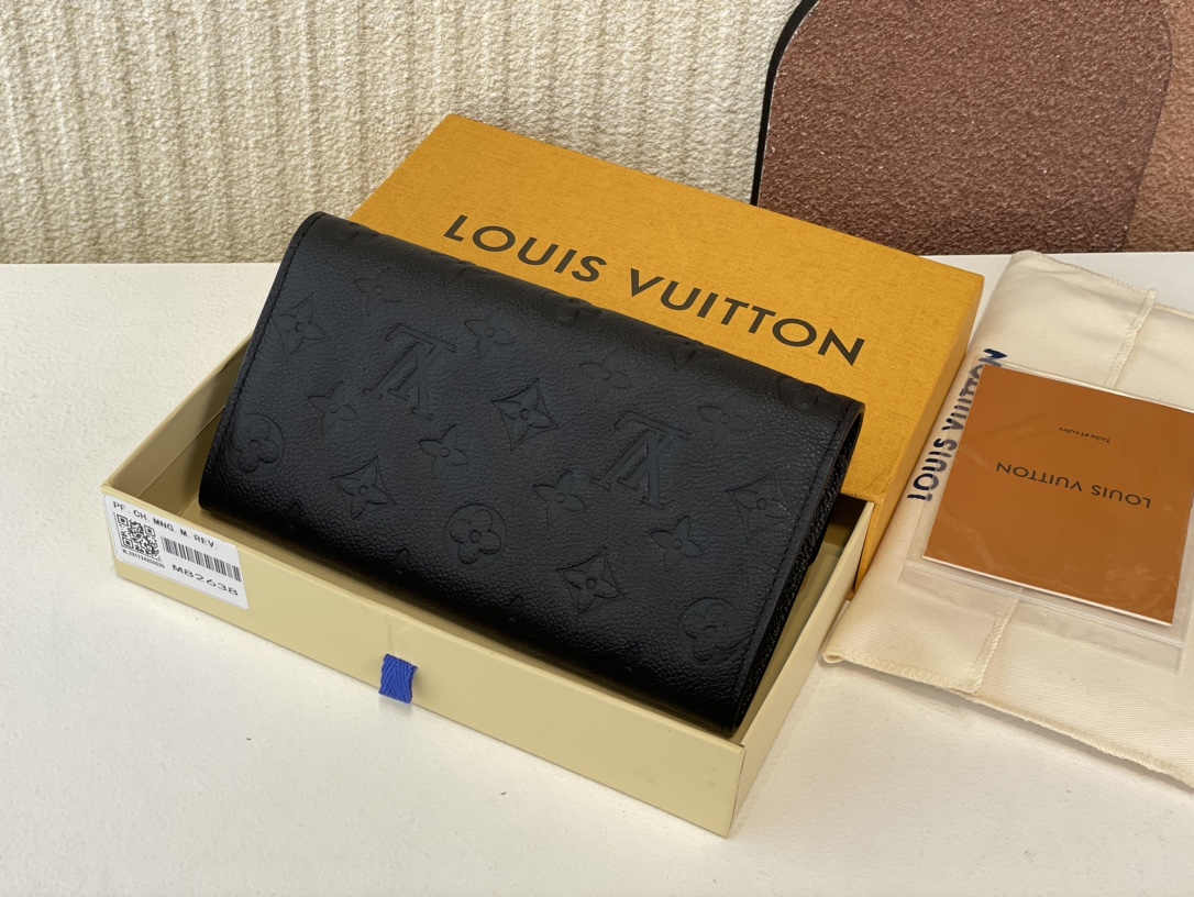 Louis Vuitton M82638 Sarah Wallet Monogram Empreinte embossed supple grained cowhide leather Black