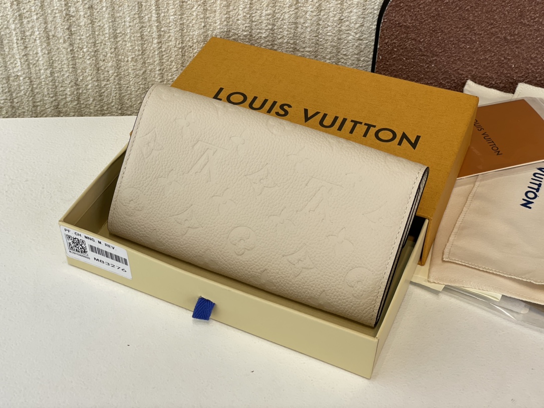 Louis Vuitton M83276 Sarah Wallet Monogram Empreinte embossed supple grained cowhide leather Creme