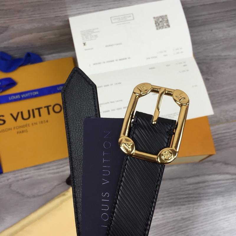 Louis Vuitton M9941 Width 2.5cm Women Leather Belt Black With Gold Buckle 038