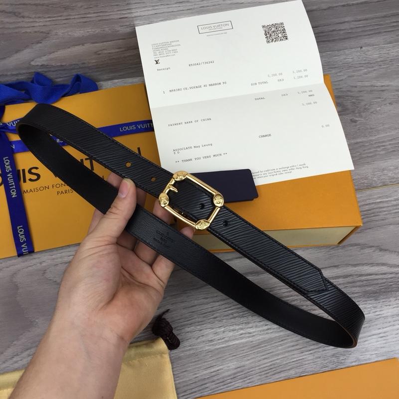 Louis Vuitton M9941 Width 2.5cm Women Leather Belt Black With Gold Buckle 038
