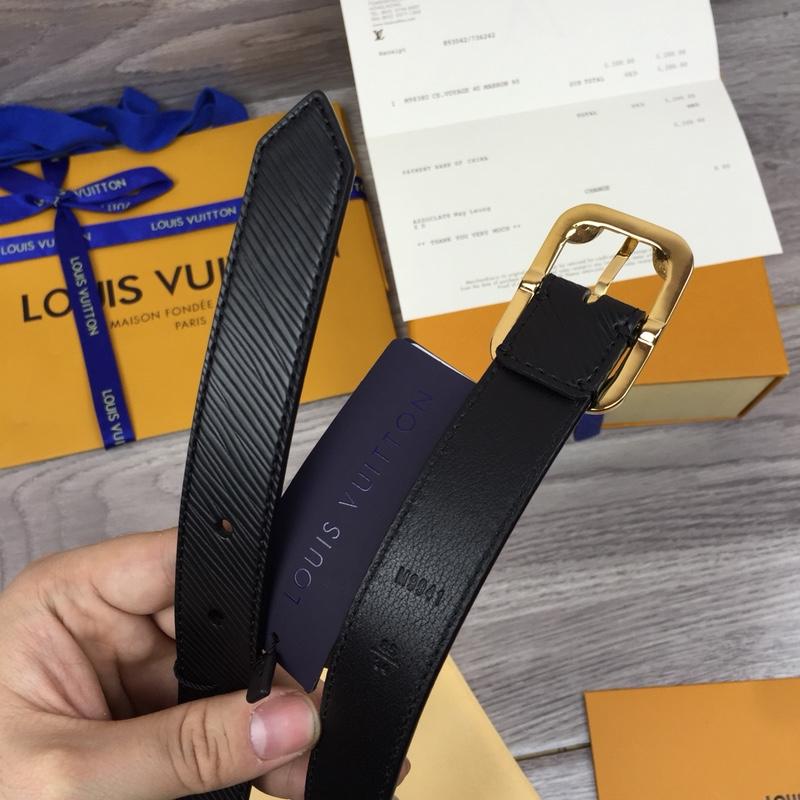 Louis Vuitton M9941 Width 2.5cm Women Leather Belt Black With Gold Buckle 038