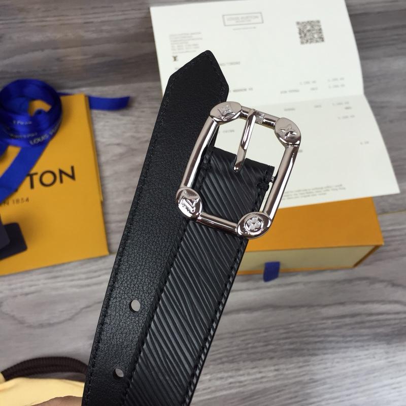 Louis Vuitton M9941 Width 2.5cm Women Leather Belt Black With Silver Buckle 039