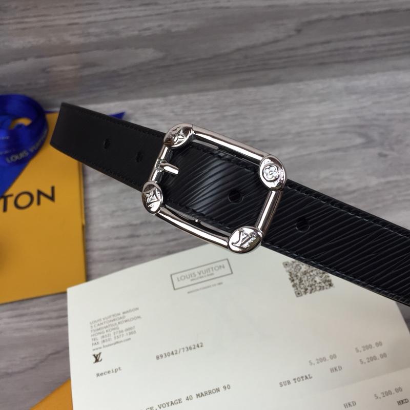 Louis Vuitton M9941 Width 2.5cm Women Leather Belt Black With Silver Buckle 039