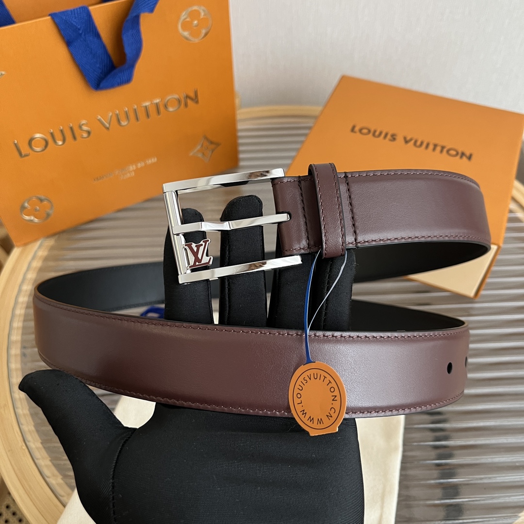 Louis Vuitton Mens Leather Belt Width 3.5cm 195