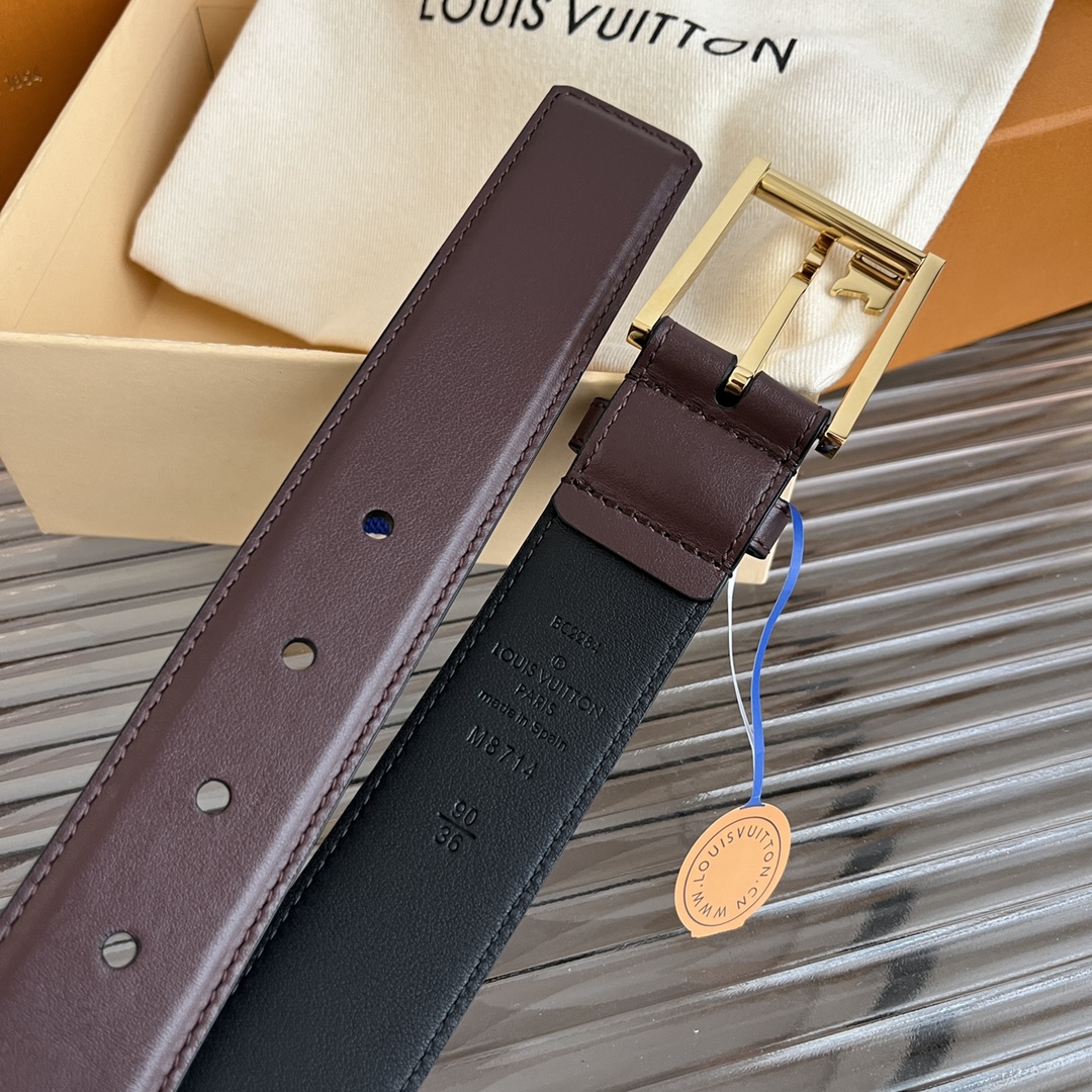 Louis Vuitton Mens Leather Belt Width 3.5cm 196