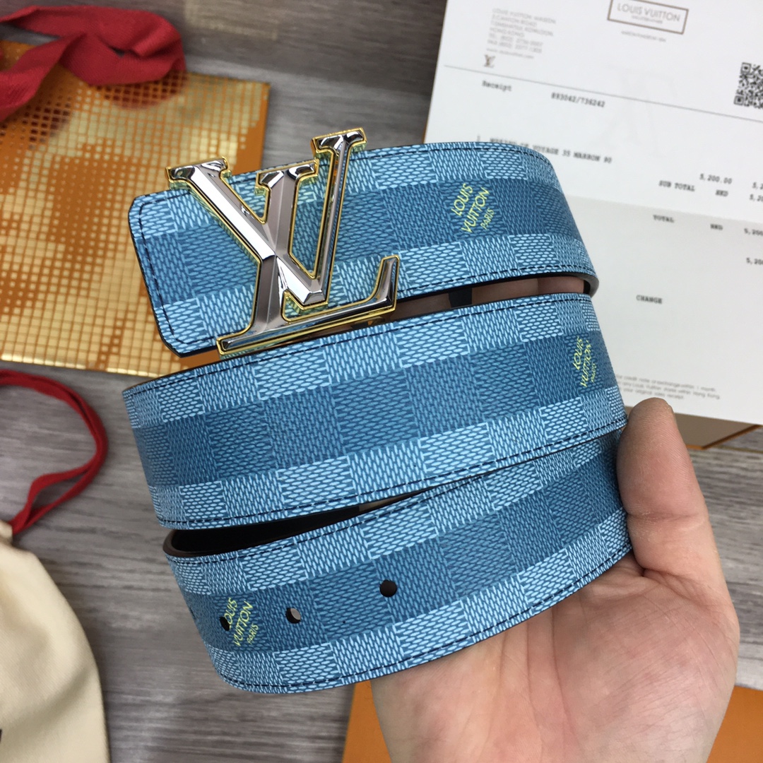 Louis Vuitton Mens Leather Belt Width 4cm 197