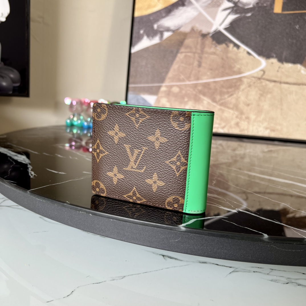 Louis Vuitton Mens Multiple wallet  Monogram Macassar Coated Canvas and Green Cowhide Leather M81537