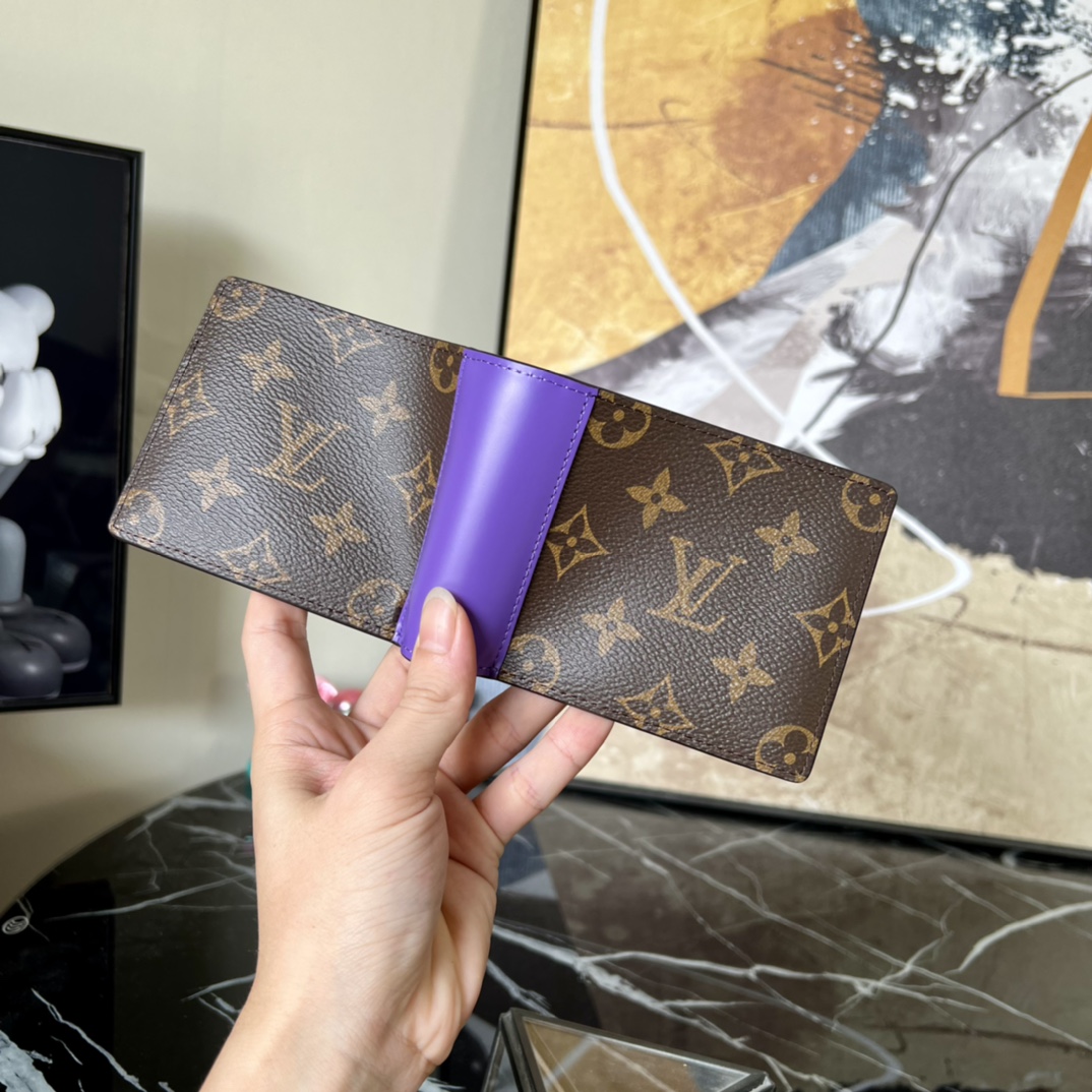 Louis Vuitton Mens Multiple wallet  Monogram Macassar Coated Canvas and Purple Cowhide Leather M81537