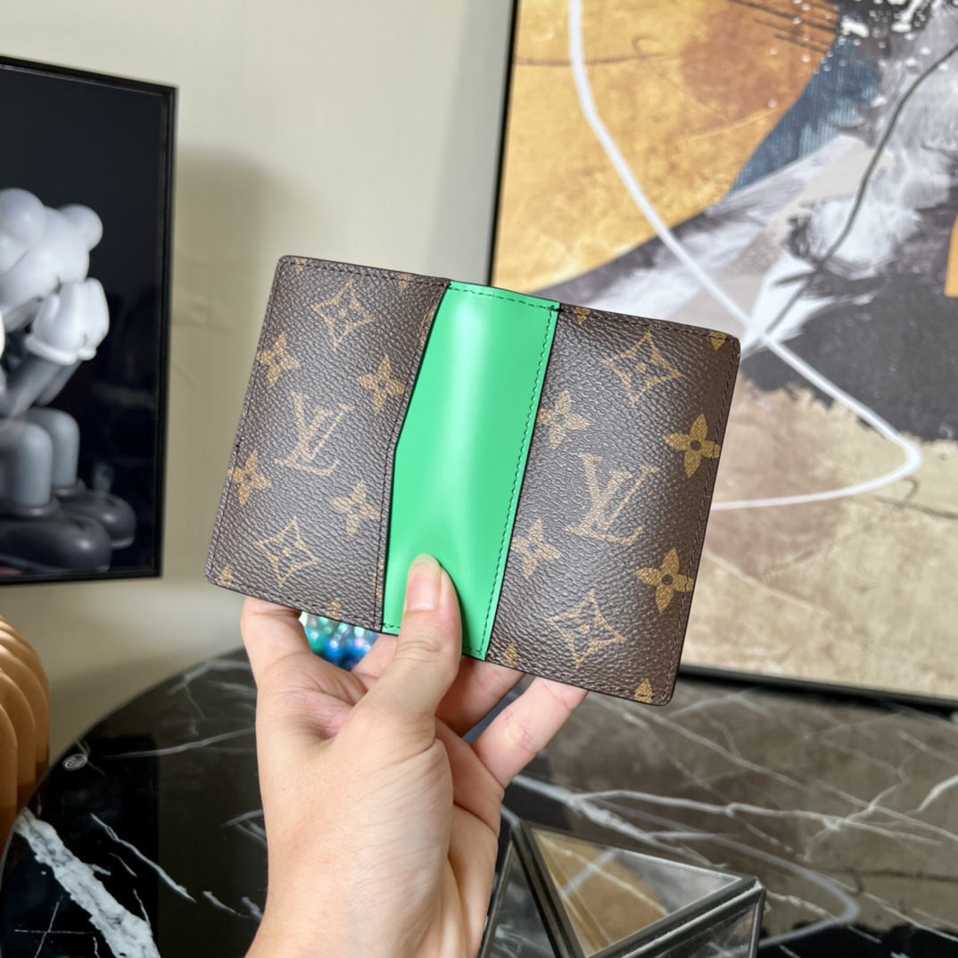 Louis Vuitton Mens Pocket Organizer M81535 Monogram Macassar Coated Canvas and Green Cowhide Leather