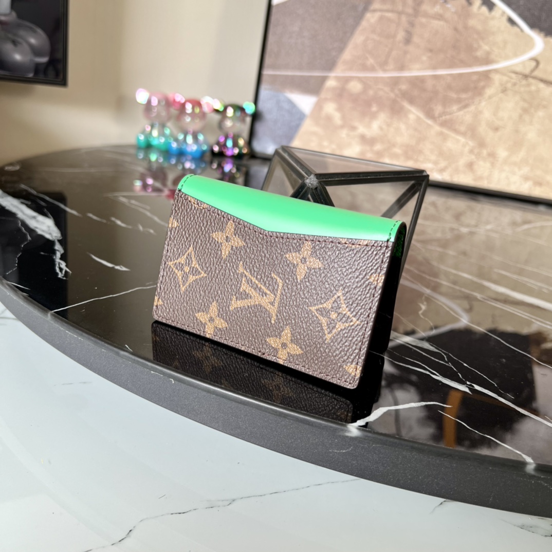 Louis Vuitton Mens Pocket Organizer M81535 Monogram Macassar Coated Canvas and Green Cowhide Leather