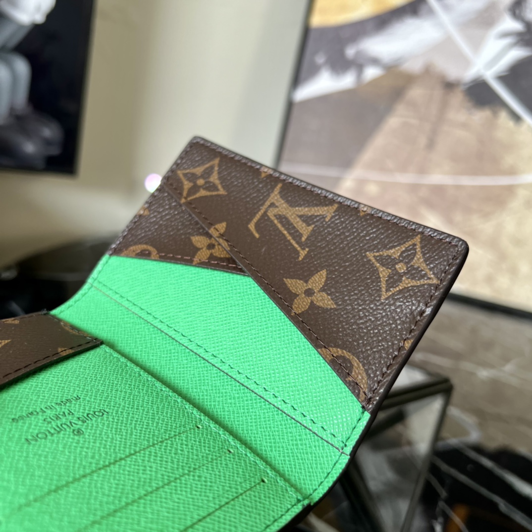 Louis Vuitton Mens Pocket Organizer M81535 Monogram Macassar Coated Canvas and Green Cowhide Leather