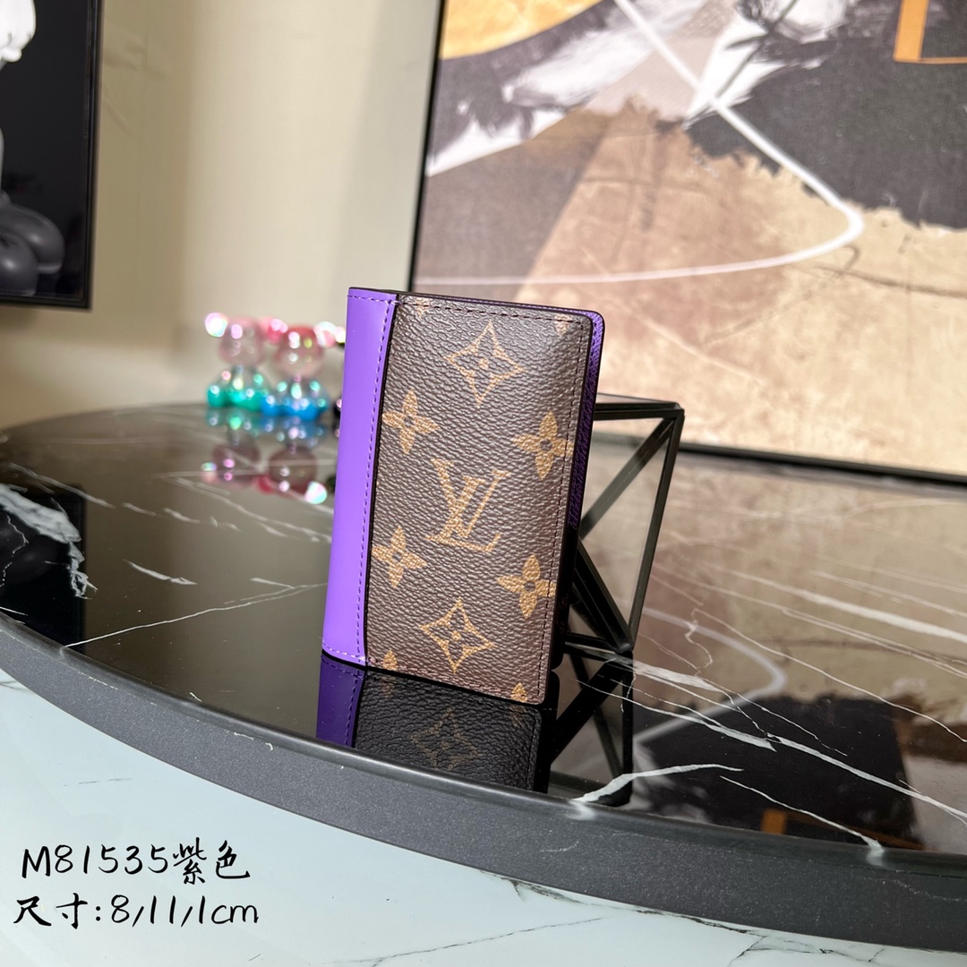 Louis Vuitton Mens Pocket Organizer M81535 Monogram Macassar Coated Canvas and Purple Cowhide Leather