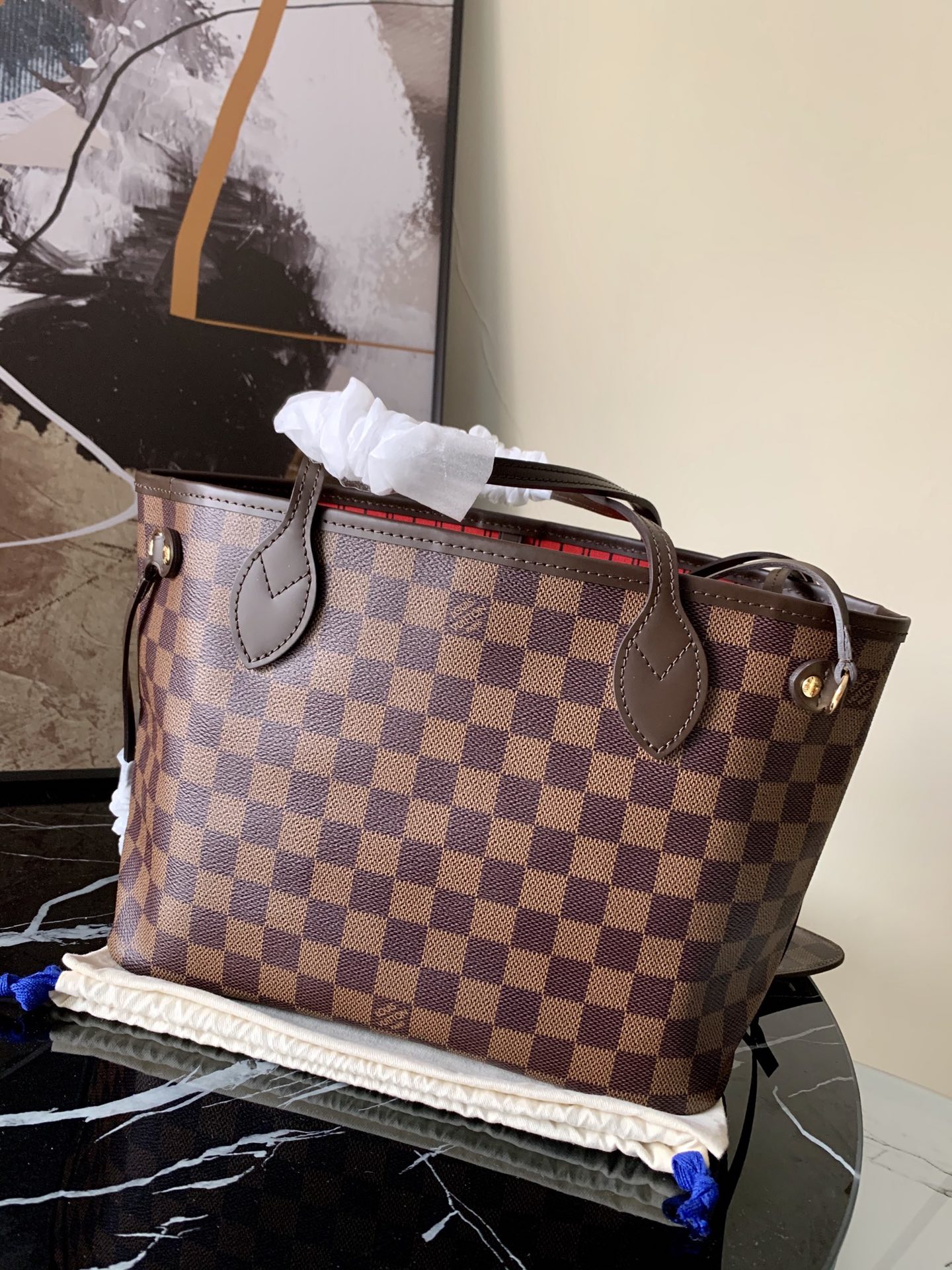 Louis Vuitton N41359 Neverfull PM Damier Ebene Coated Canvas