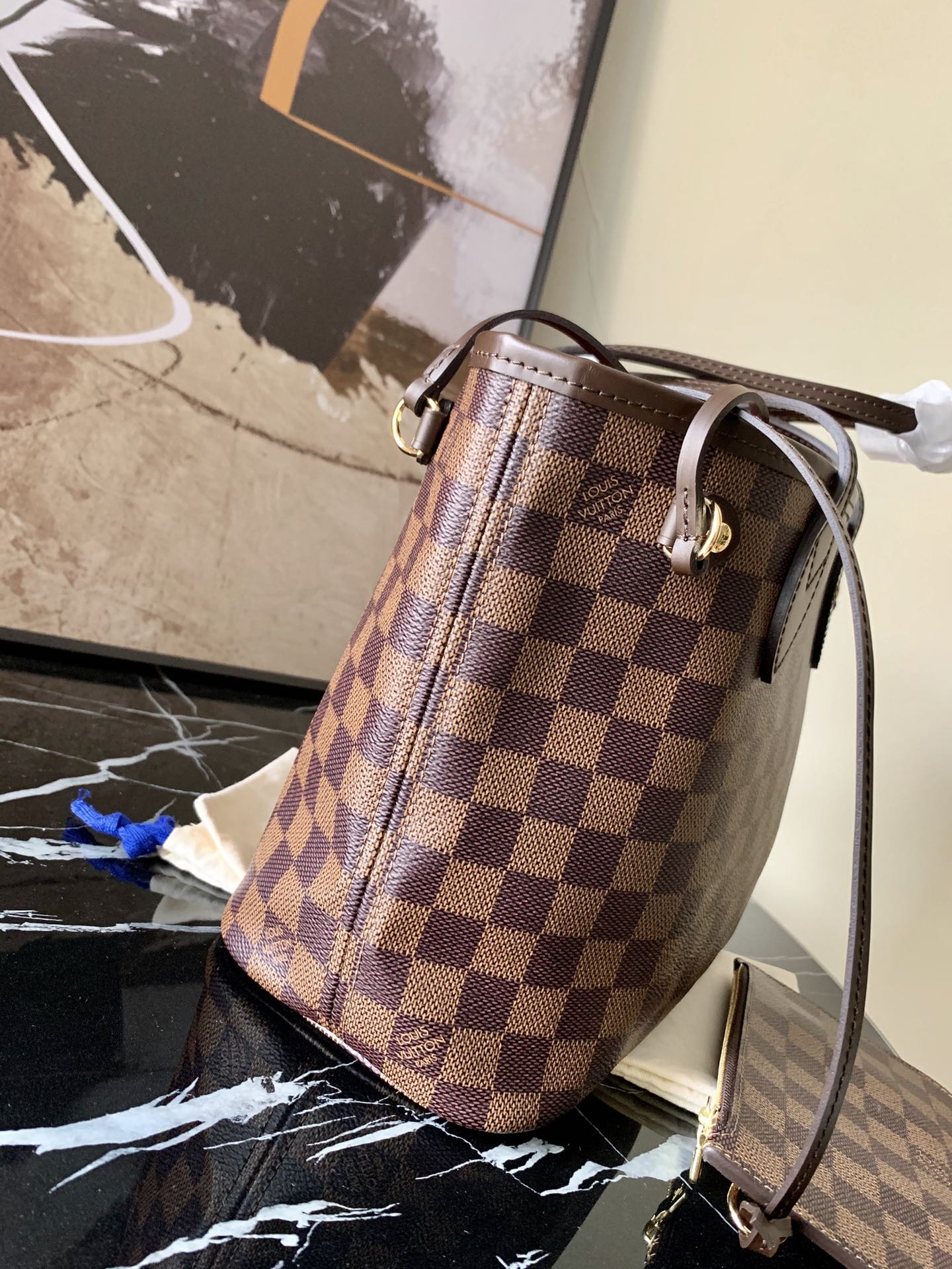 Louis Vuitton N41359 Neverfull PM Damier Ebene Coated Canvas