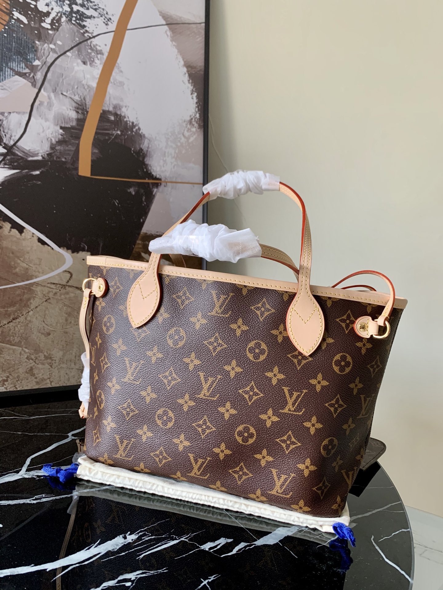 Louis Vuitton N41359 Neverfull PM Tote Monogram Coated Canvas Beige