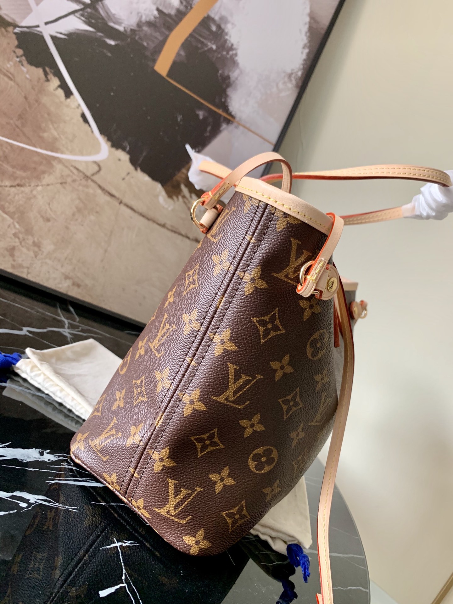 Louis Vuitton N41359 Neverfull PM Tote Monogram Coated Canvas Beige