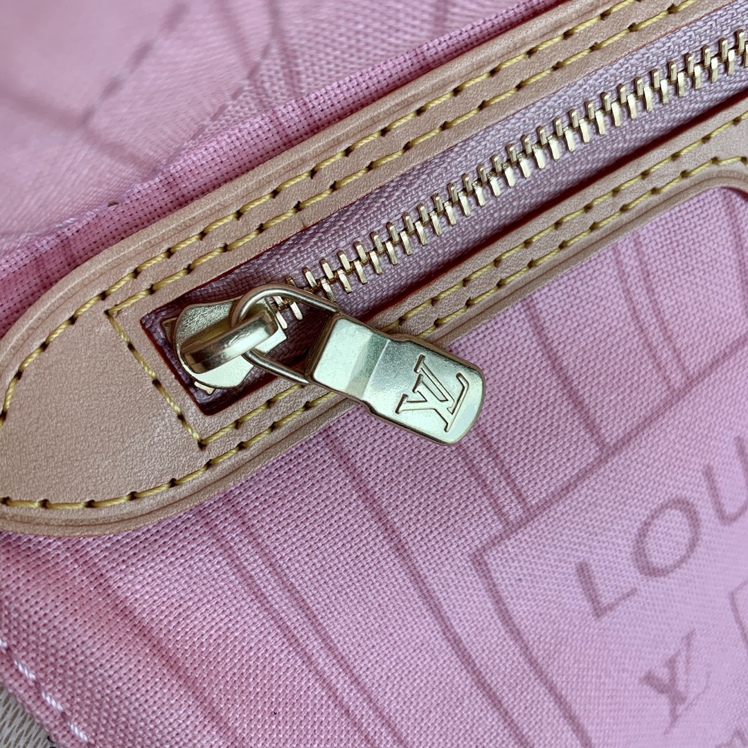 Louis Vuitton N41362 Neverfull PM Damier Azur Coated Canvas  With Pink