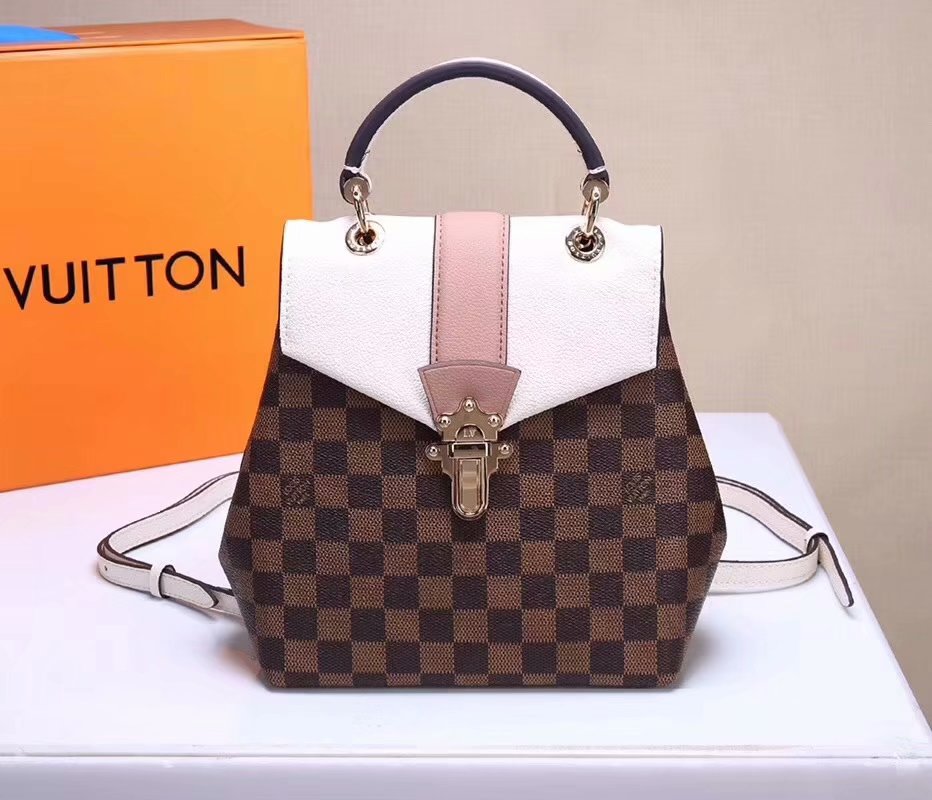 Louis Vuitton N42259 Clapton Women Backpack Damier Ebene Canvas and Cowhide Leather Creme Online Shop