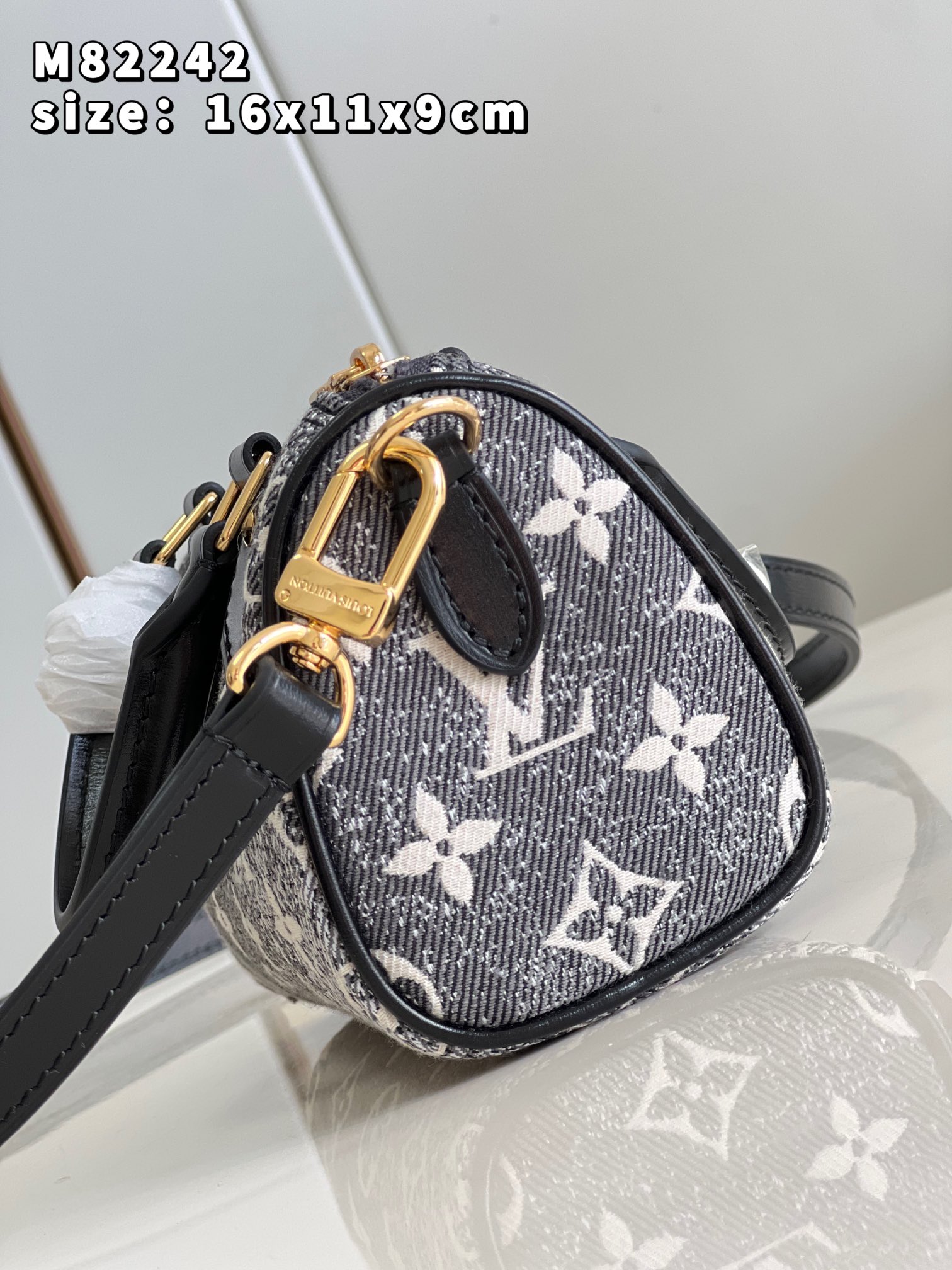 Louis Vuitton Nano Speedy Bandouliere 25 Handbag Denim Textile Jacquard Gray