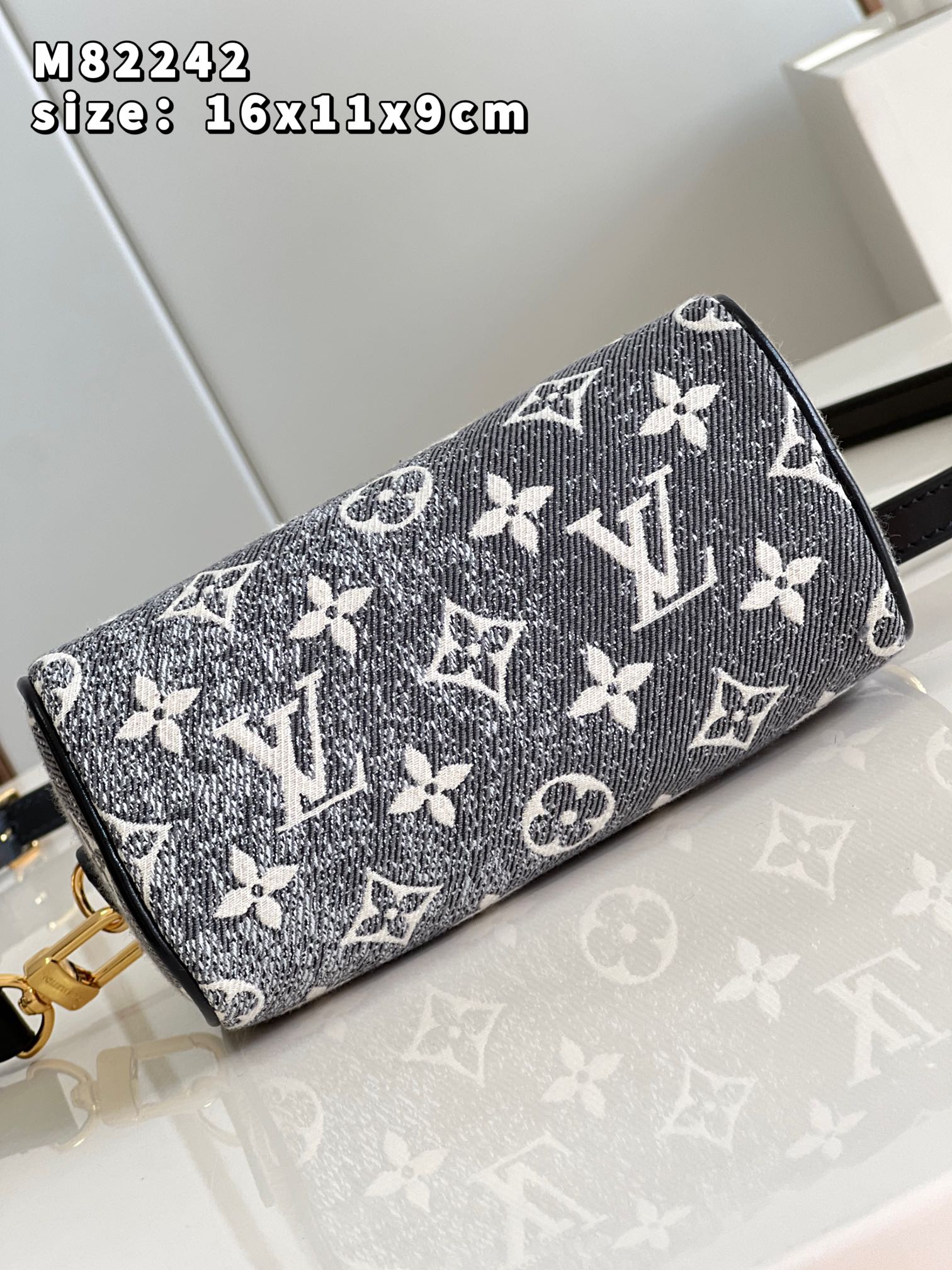 Louis Vuitton Nano Speedy Bandouliere 25 Handbag Denim Textile Jacquard Gray