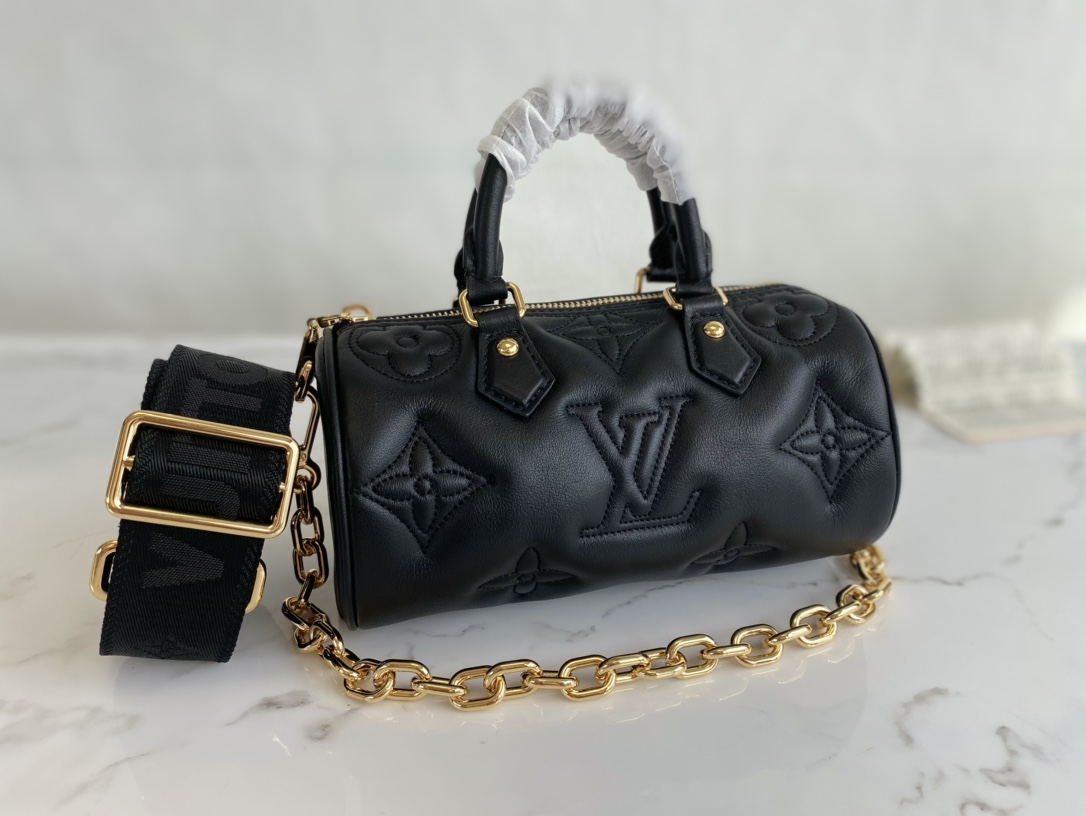 Louis Vuitton Papillon BB Handbag Quilted and Embroidered Smooth Calf Leather Black M59800