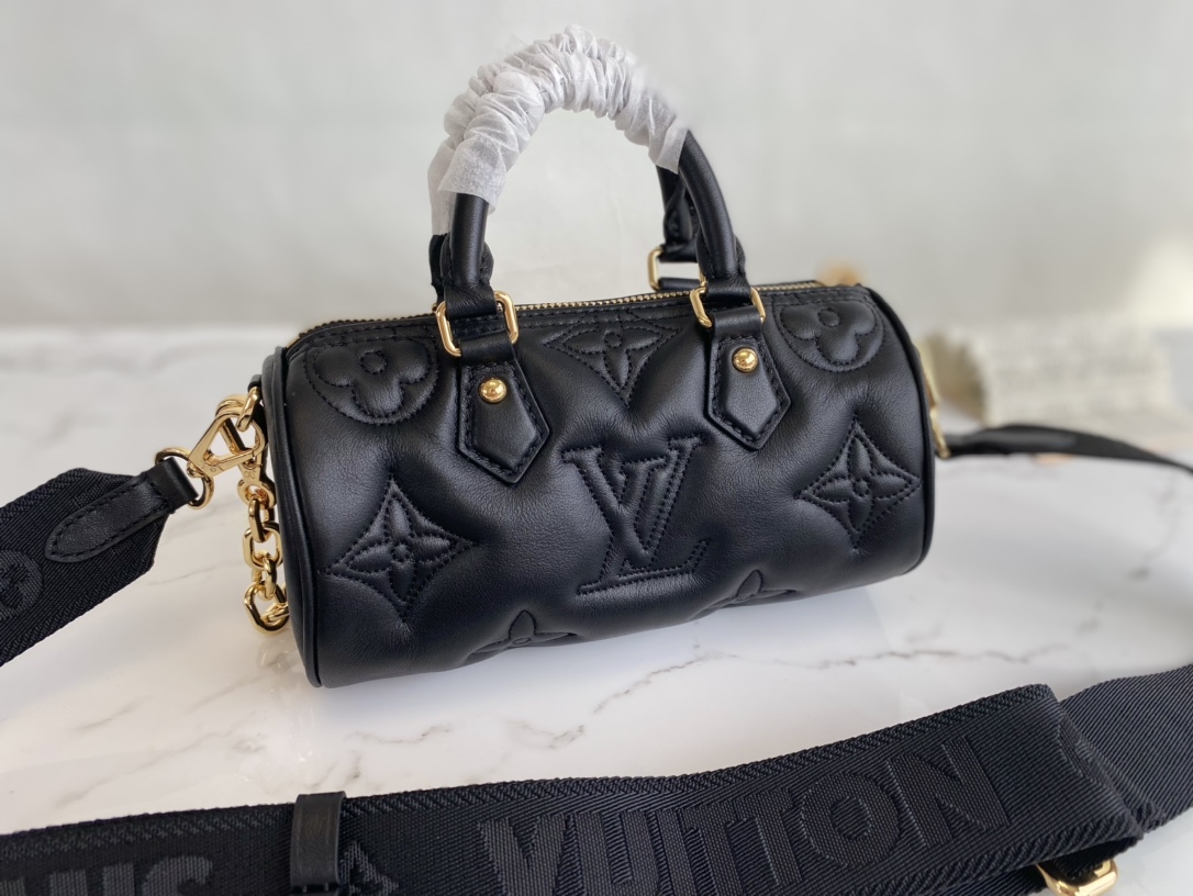 Louis Vuitton Papillon BB Handbag Quilted and Embroidered Smooth Calf Leather Black M59800